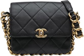 Chanel Pre-owned The Small Quilted Calfskin Framing Chain Flap - Dames - Vintage Schoudertas - Zwart - ONE Size - Leer - Vintage