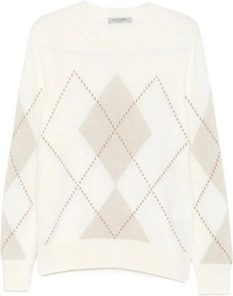 La Fileria Jersey de cuello redondo con estampado de rombos - Knitwear - Hombre - Beige - XL
