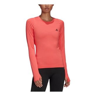 adidas (WMNS) adidas Brand Logo Printing Round Neck Long Sleeves Swirl Fluorescent Red T-Shirt HD0645