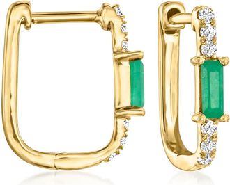 RS Pure by Ross-Simons Emerald and. Diamond Paper Clip Link Hoop Earrings in 14kt Yellow Gold