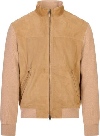 Canali Jack met su&egrave;de panelen en ribgebreide stof - Heren - Zomerjassen - Bruin - L - Su&egrave;de - Jassen
