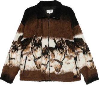 Maison Margiela M25048 Fleecejack met paardenprint - Heren - Fleece jassen - Bruin - M - Fitness