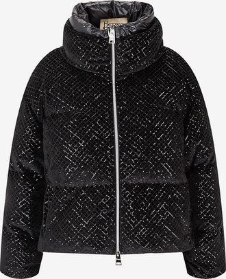Herno Kurze Boxy-Daunenjacke aus Samt mit Pailletten