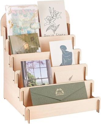 OEM Expositor De Tarjetas De Felicitaci&oacute;n De 5 Niveles, Expositor De Postales De Madera, Soporte Port&aacute;til Para Tarjetas Fotogr&aacute;ficas, Mostrador Minorista,