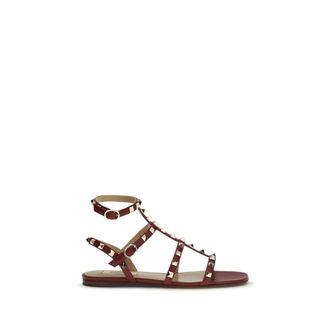 Valentino Garavani Brown Calf Leather Bos Taurus Strap-On Womens Sandals