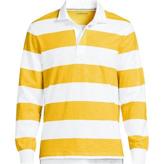 Lands End Long Sleeve Textured Rugby Polo in Goldenrod/white Stripe at Nordstrom, Size X-Large