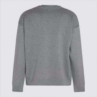 Off-white Relaxed Grey Crew Neck Sweater With Embossed Lettering