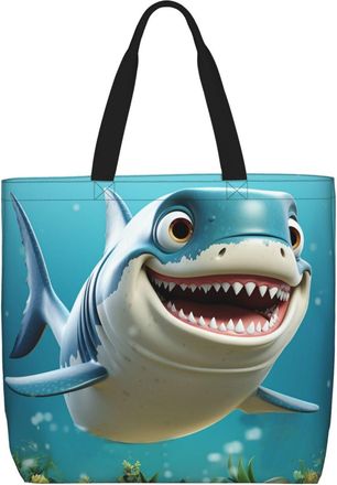 Generic Cartoon Shark Handbag Foldable Shoulder Bag Reusable Shoulder Bags For Beach Camping Ladies