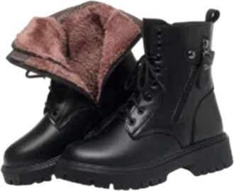Generic Winter Boots Women Wool Genuine Leather Slip Biker Boots Warm Ankle Shoes