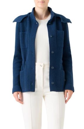 Akris Cashmere Jacket with Removable Hood in Denim at Nordstrom, Size 10