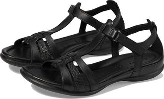 Ecco Flash T-Strap Sandal Womens Sandals Black/Black : EU 41 (US Womens 10-10.5) M, Leather