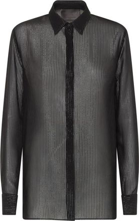 Philipp Plein Lurex Pinstriped Silk Voile Shirt - Dames - Overhemden - Zwart - S - Overhemden