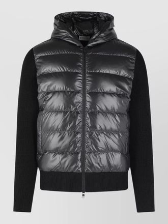 Moncler tricot virgin wool hooded quilted cardigan