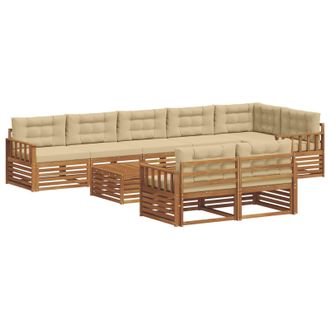 vidaXL Conjunto De Sof&aacute;s De Exterior Con Coj&iacute;n 9 Pcs Natural Y Beige Vidaxl