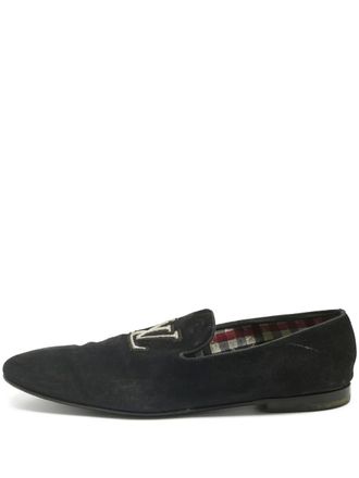 Louis Vuitton embroidered suede loafers - Black