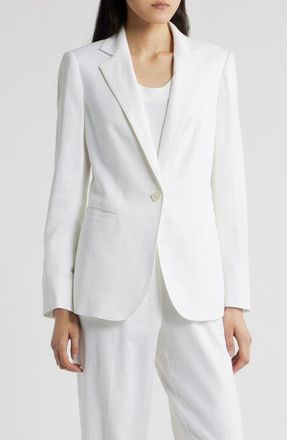 Anne Klein One-Button Linen Blend Blazer in Crisp White at Nordstrom, Size 14