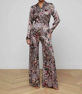 L'agence Pilar Silk Wide-Leg Pants In Multi Small Rose Cheetah