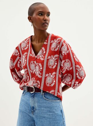 Contemporaine Womens Paisley embroidery V-neck blouse