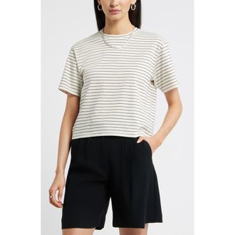 Nordstrom Relaxed Fit Pima Cotton Crewneck T-Shirt in Ivory- Black Bea Stripe at Nordstrom, Size Xx-Large
