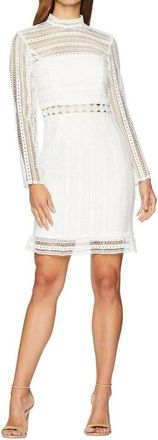 Bardot Vivian Lace Mock Neck Long Sleeve Embroidery Dress In White