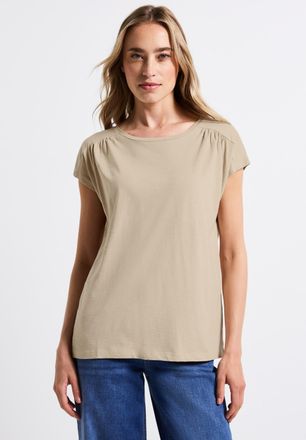 Street One Shirttop STREET ONE, Damen, Gr. 34, beige (coastal beige), Jersey, Obermaterial: 50% Baumwolle, 50% Modal, unifarben, regular fit taillenbedeckt, U-Bo