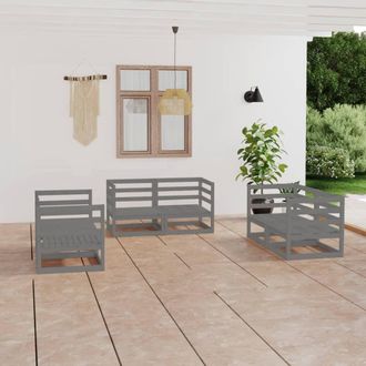 vidaXL Juego De Muebles De Jard&iacute;n 6 Piezas Gris Madera Maciza De Pino Vidaxl