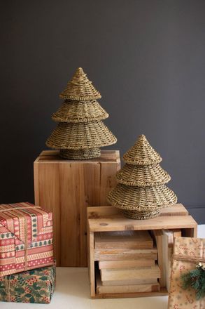 Kalalou Set Of Two Small Woven Vine Christmas Trees