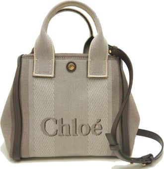 Chlo&eacute; Brown Canvas Leather Tote Bag (Pre-Owned)