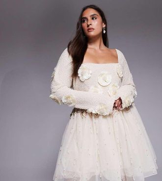 Asos Curve - Vestito corto color oro con dettaglio stile corsetto e decorazione con perle