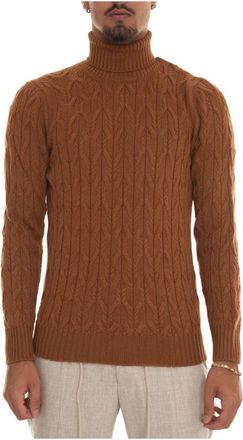 Gran Sasso Kabelgebreide Turtleneck Pullover Itali&euml; Wol - Heren - Coltruien - Bruin - 3XL - Wol - Truien & Vesten