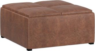 Simpli Home Avalon 35In Contemporary Square Coffee Table Storage Ottoman