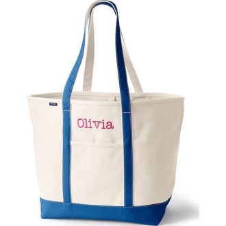 Lands End Open Top Long Handle Canvas Tote Bag in Natural/beacon Blue at Nordstrom, Size X-Large