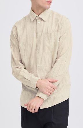 Casual Friday Stripe Regular Fit Cotton Blend Button-Up Shirt in Island Fossil at Nordstrom, Size X-Large