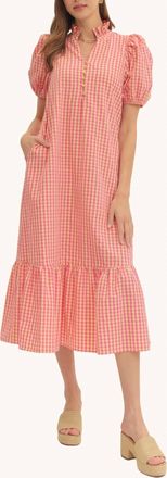 Entro Fallon Cotton Midi Dress In Pink Gingham