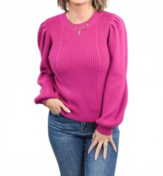 Merci Ribbed Puff Sleeve Sweater In Pink