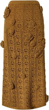 Pinko Rose Crochet Rok - Dames - Maxi Rokken - Bruin - S - Katoen - Rokken