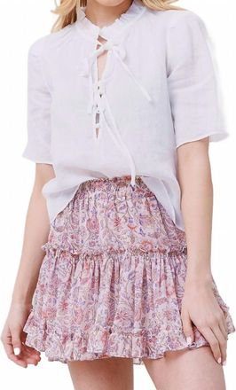 Frame Denim Tie Neck Ruffle Popover Blouse In White