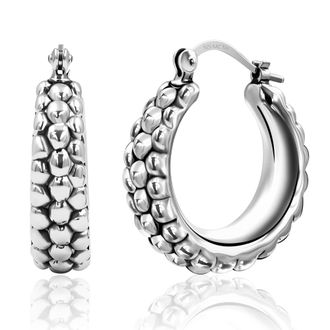 MAX + STONE 925 Sterling Silver Chunky Textured Hoop Earrings