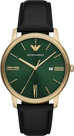 Emporio Armani Ar 11601 Horloge - Heren - Horloges - Groen - ONE Size - Leer - Accessoires