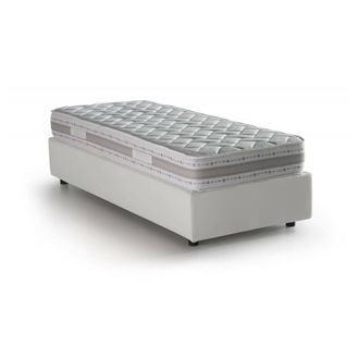 Talamo Italia Cama Individual Alessandra, Cama Contenedor Con Tapizado En Ecopiel, 100% Made In Italy, Apertura Frontal, Con Colch&oacute;n Cm 90x190 Incluido, Blanco, Con