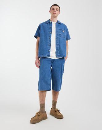 Blend Pantaloncini ampi in denim blu lavaggio blu in coordinato