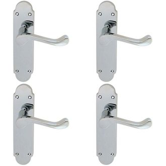 Loops 4x PAIR Victorian Upturned Handle on Latch Backplate 170 x 42mm Polished Chrome