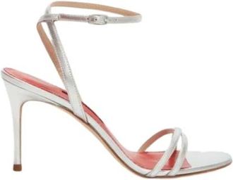 Carolina Herrera Zilveren Leren Kruisband Sandalen - Dames - Sandalen met hakken - Grijs - 37 EU - Leer - Schoenen