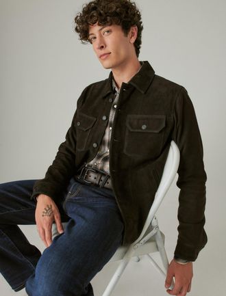 Lucky Brand Mens Cole Hauser Suede Military Shirt Jacket