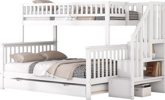 STILVORA Litera 90 X 200 Cm Y 140 X 200 Cm Con Escalera De Almacenamiento Y Cama Nido, Sin Colch&oacute;n, De Pino, Blanco
