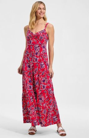 Lands End Cotton Modal Twist Front Tiered Maxi Dress in Compass Red Vintage Floral at Nordstrom, Size X-Large