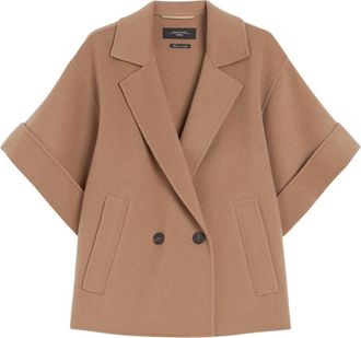 Max Mara Korte wollen jas met reverskraag - Dames - Mantel - Bruin - 2XL - Wol - Jassen