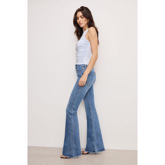 Good American Womens Always Fits Good Legs Flare Jeans | Extra Stretch, Flat Tummy Tech, Gap-Proof Waistband | Indigo, Size 20-26 Plus | Good
