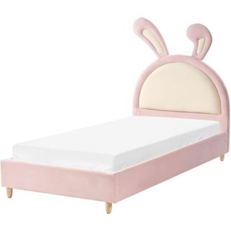 Beliani Beliani - Cama Con Somier Moderna Tapizado De Terciopelo Infantil Somier De L&aacute;minas Rosa 90 X 200 Cm Lallias