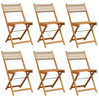 vidaXL Vidaxl - Sillas De Jard&iacute;n Plegables 6 Uds Madera Maciza Y Rat&aacute;n Pe Beige